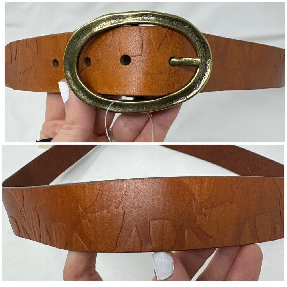 Coldwater Creek Sz L GENUINE Leather Embossed Elephant Safari Brown Belt NWT NEW